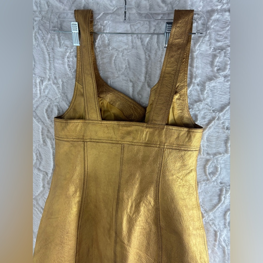 NWT Free People Women's Goldie Leather Mini Dress Gold, Size 8 - Picture 9 of 13
